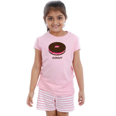 Pink Half sleeve Girls Pyjama - Donut